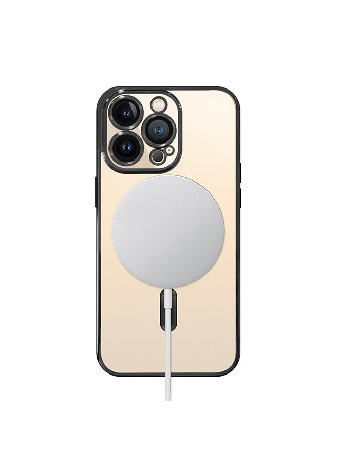 MARGOUN - Magnetic Electroplating Frame Magsafe Wireless Charging Case for Apple iPhone 13 Pro Black/Clear - Image 1