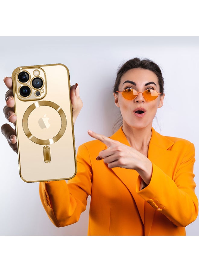 MARGOUN - Magnetic Electroplating Frame Magsafe Wireless Charging Case for Apple iPhone 13 Pro Max Gold/Clear Gold/Clear - Image 1