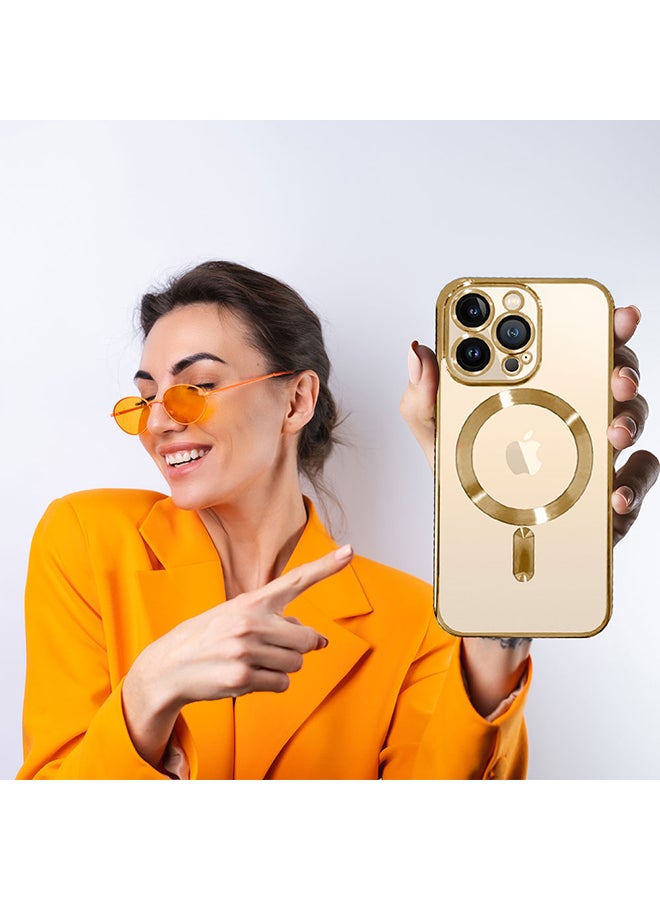 MARGOUN - Magnetic Electroplating Frame Magsafe Wireless Charging Case for Apple iPhone 13 Pro Max Gold/Clear Gold/Clear - Image 1