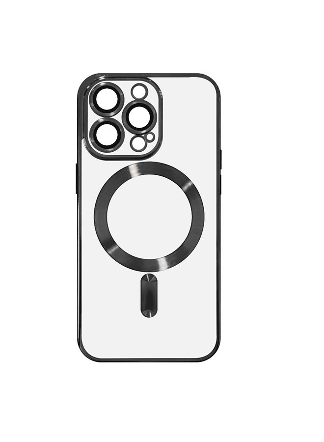 MARGOUN - Magnetic Electroplating Frame Magsafe Wireless Charging Case for Apple iPhone 13 Pro Black/Clear - Image 1