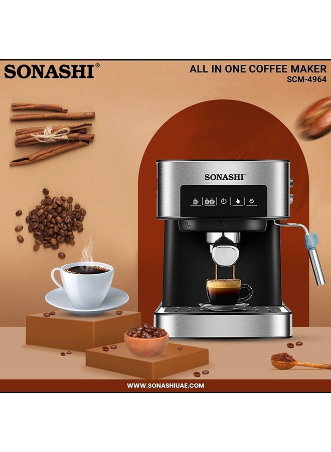 سوناشي - ماكينة صنع القهوة الرقمية  15 بار  مع لوحة تحكم تعمل باللمس 1.6 L 850 W SCM-4964 فضي/أسود - Image 1