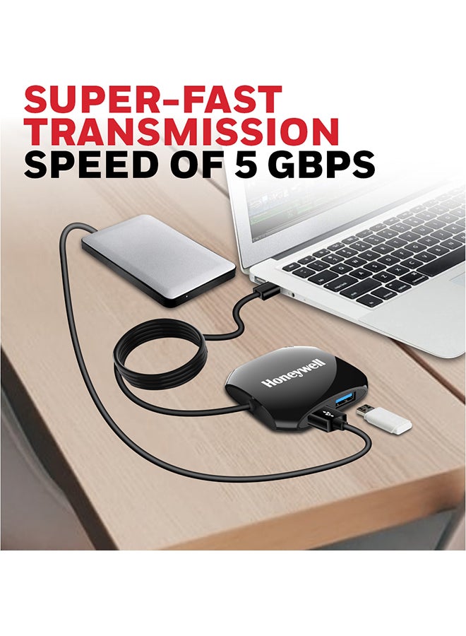 Momentum Port 4-1 USB 3.0 Hub, 1.2 mtr Cable, Transmission Speed 5GBPS, Universally Compatible With All USB PC, Laptop, Speaker, Mobile, Pen Drive, Hard Drive, Keyboard, Printer Black