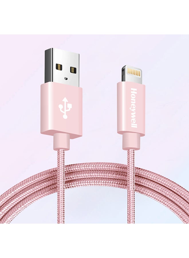 Honeywell - Iphone Lightning Cable 1.2Mtr Mfi Certified Compatible With Iphone 14/13/12/11 Series Ipad Ipod Upto 480Mbps Transfer Speed Braided Rose Gold Rose Gold - Image 1