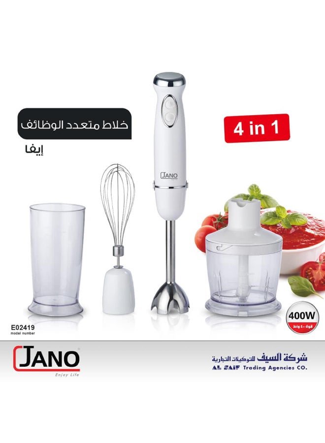 جانو - خلاط يدوي كهربائي 4 في 1 E02419 أبيض/ شفاف - Image 1