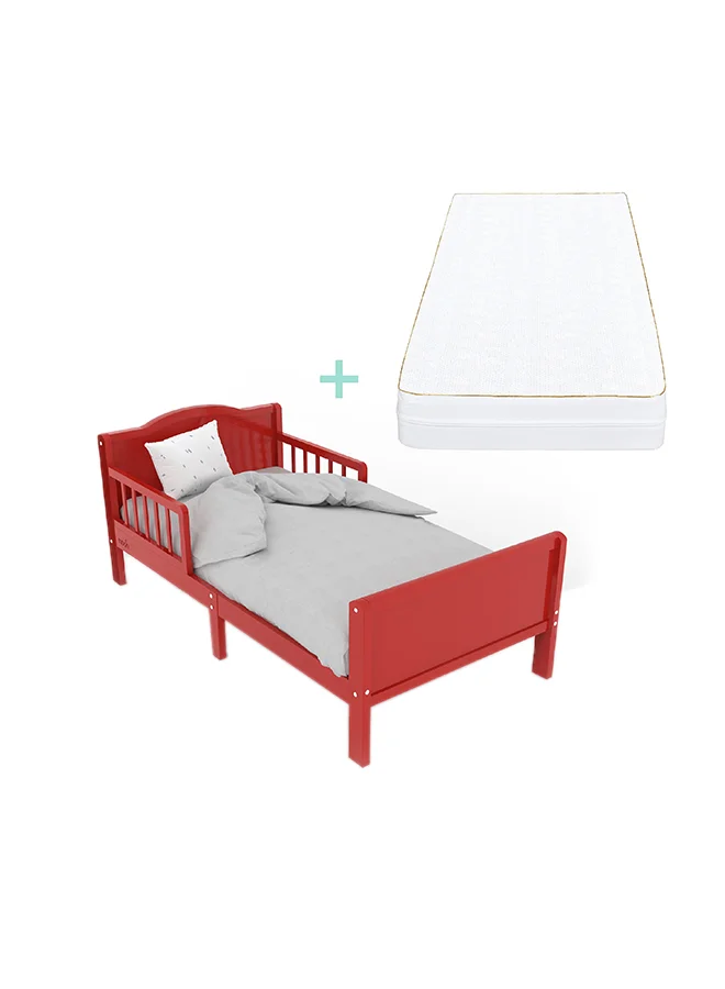 مون Wooden Toddler Bed 143x73x60 With Mattress 140x70x10 Cm
