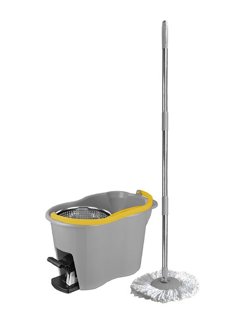 360 Degree Rotating Magic Spin Mop And Bucket Set Yellow/Grey/Silver 44x31x30cm