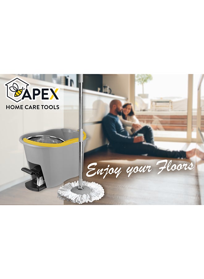 360 Degree Rotating Magic Spin Mop And Bucket Set Yellow/Grey/Silver 44x31x30cm