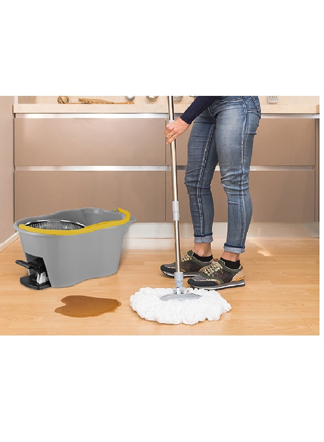 360 Degree Rotating Magic Spin Mop And Bucket Set Yellow/Grey/Silver 44x31x30cm