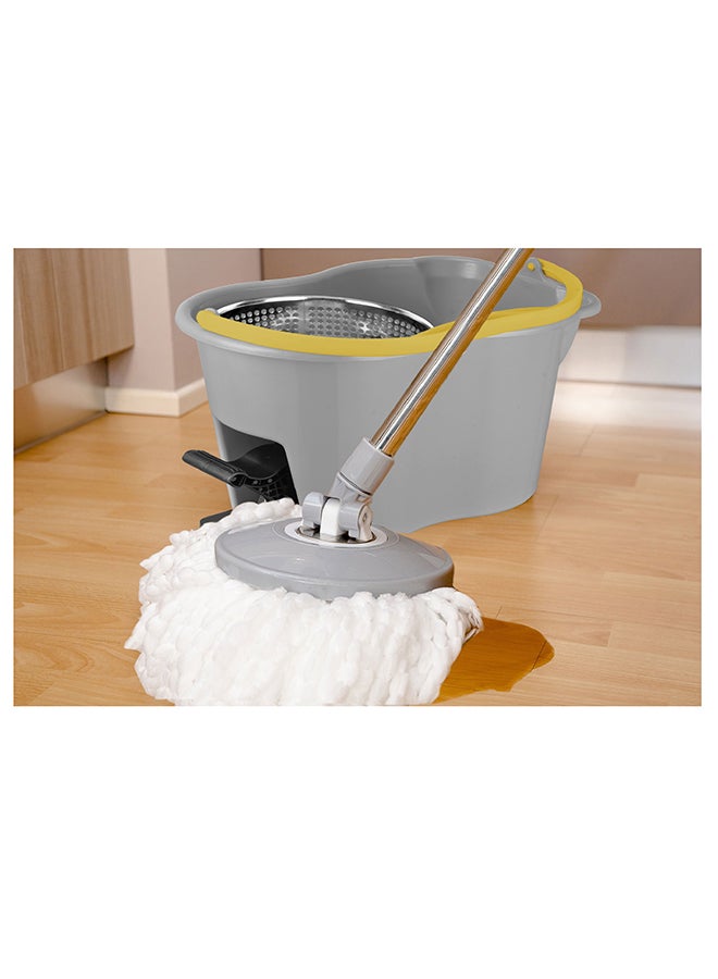 360 Degree Rotating Magic Spin Mop And Bucket Set Yellow/Grey/Silver 44x31x30cm