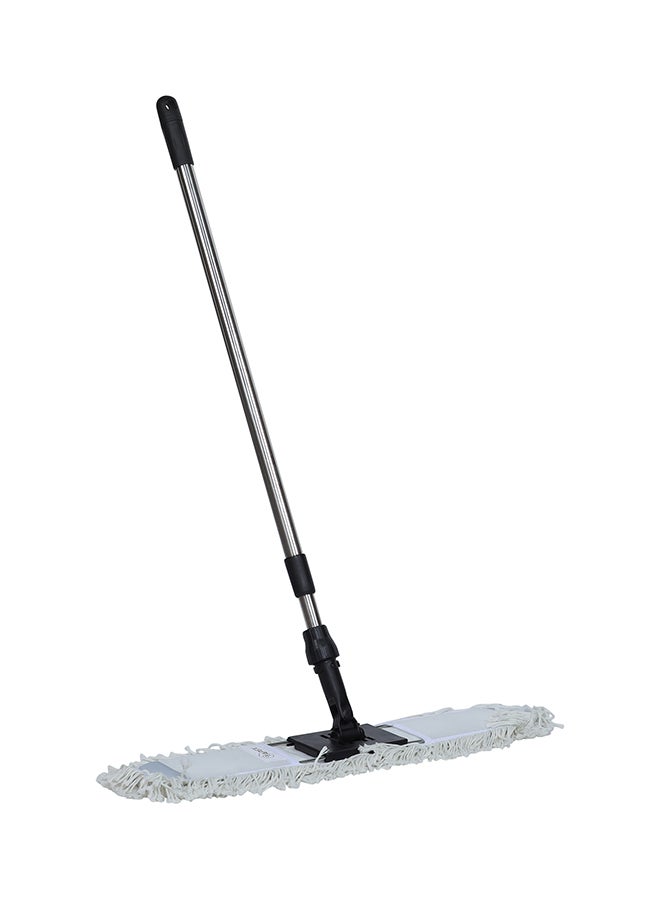 APEX - Chrome Floor Sweeper Duster Flat Mop With Cotton Cloth  With Telscopic Handle Black/Grey 60cm - Image 1