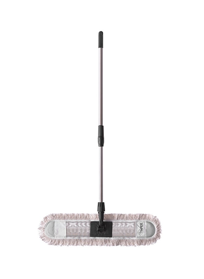 APEX - Chrome Floor Sweeper Duster Flat Mop With Cotton Cloth  With Telscopic Handle Black/Grey 60cm - Image 1