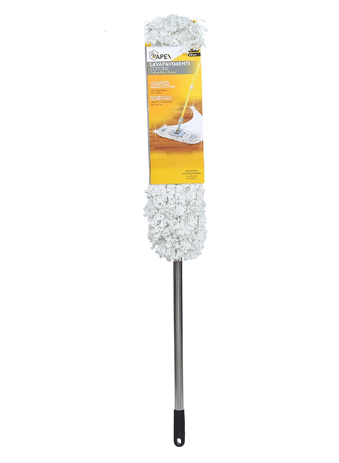 APEX - Chrome Floor Sweeper Duster Flat Mop With Cotton Cloth  With Telscopic Handle Black/Grey 60cm - Image 1