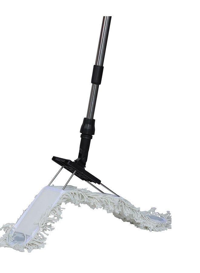 APEX - Chrome Floor Sweeper Duster Flat Mop With Cotton Cloth  With Telscopic Handle Black/Grey 60cm - Image 1