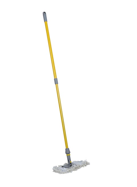 Floor Sweeper Duster Flat Mop With Cotton Cloth With Telscopic Handle Yellow/Grey 40cm