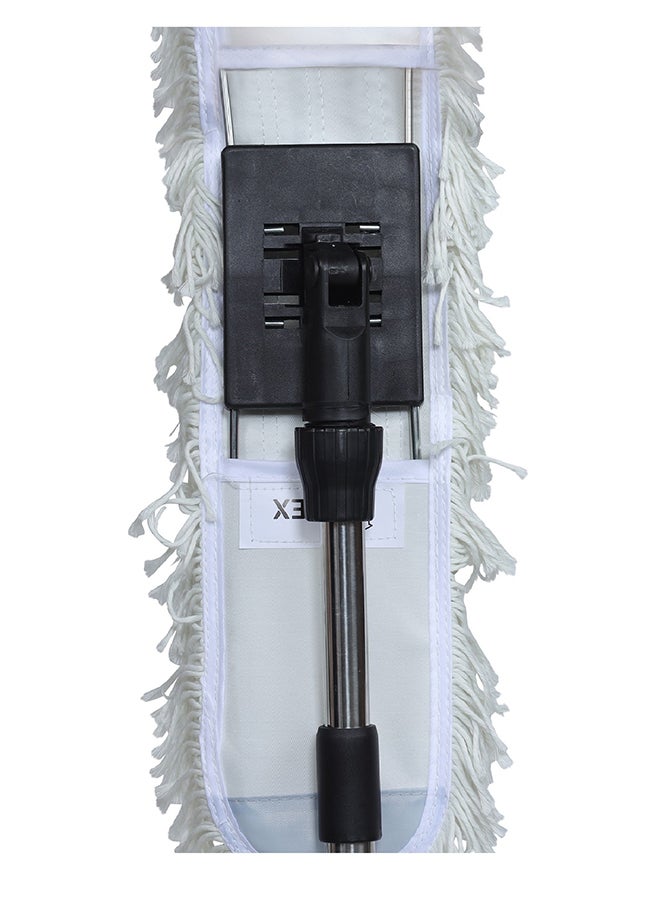 APEX - Chrome Floor Sweeper Duster Flat Mop With Cotton Cloth  With Telscopic Handle Black/Grey 60cm - Image 1