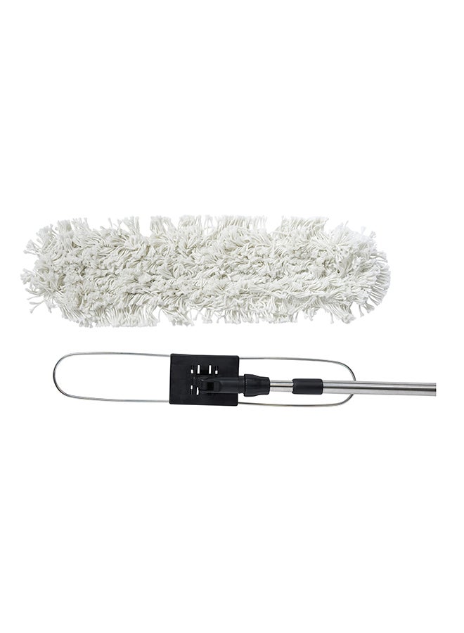APEX - Chrome Floor Sweeper Duster Flat Mop With Cotton Cloth  With Telscopic Handle Black/Grey 60cm - Image 1