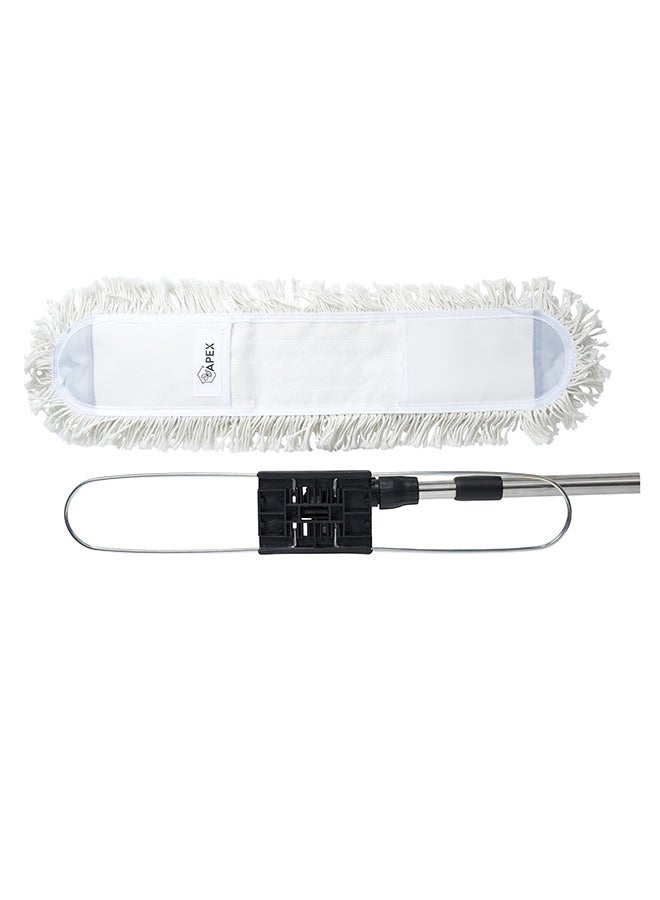 APEX - Chrome Floor Sweeper Duster Flat Mop With Cotton Cloth  With Telscopic Handle Black/Grey 60cm - Image 1