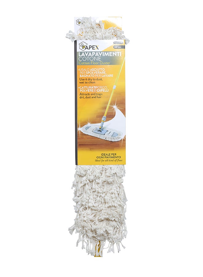 APEX - Floor Sweeper Duster Flat Mop With Cotton Cloth With Telscopic Handle Yellow/Grey 60cm - Image 1