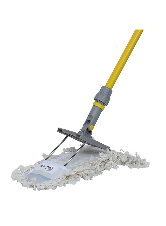 APEX - Floor Sweeper Duster Flat Mop With Cotton Cloth With Telscopic Handle Yellow/Grey 60cm - Image 1