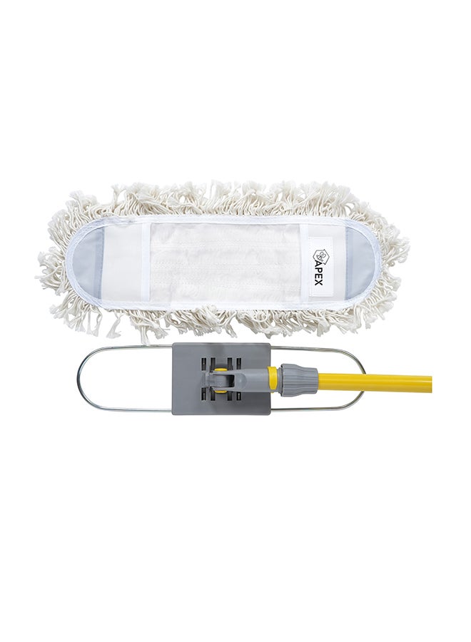 APEX - Floor Sweeper Duster Flat Mop With Cotton Cloth With Telscopic Handle Yellow/Grey 60cm - Image 1