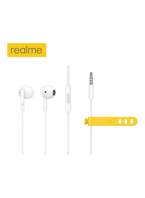 Buds Classic Headphones Wired 3.5mm Plug Sports Headphones with Built-in Microphone - White