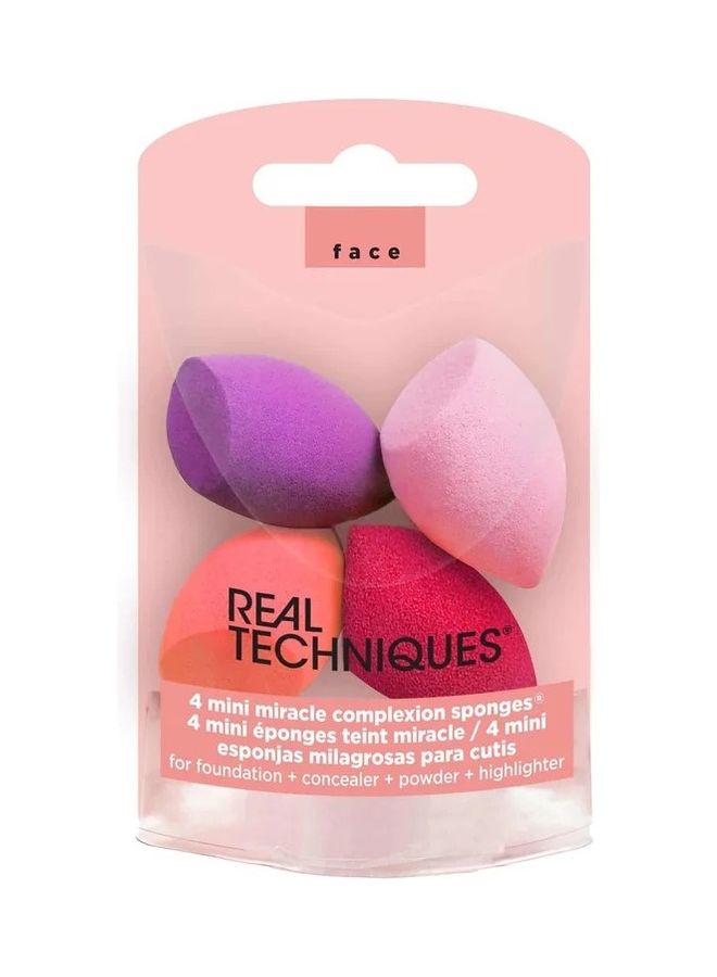 REAL TECHNIQUES 4 Mini Miracle Complexion Sponge Blender Professional Makeup Tool Cruelty Latex Free Perfect For Travel Multicolour - Image 2