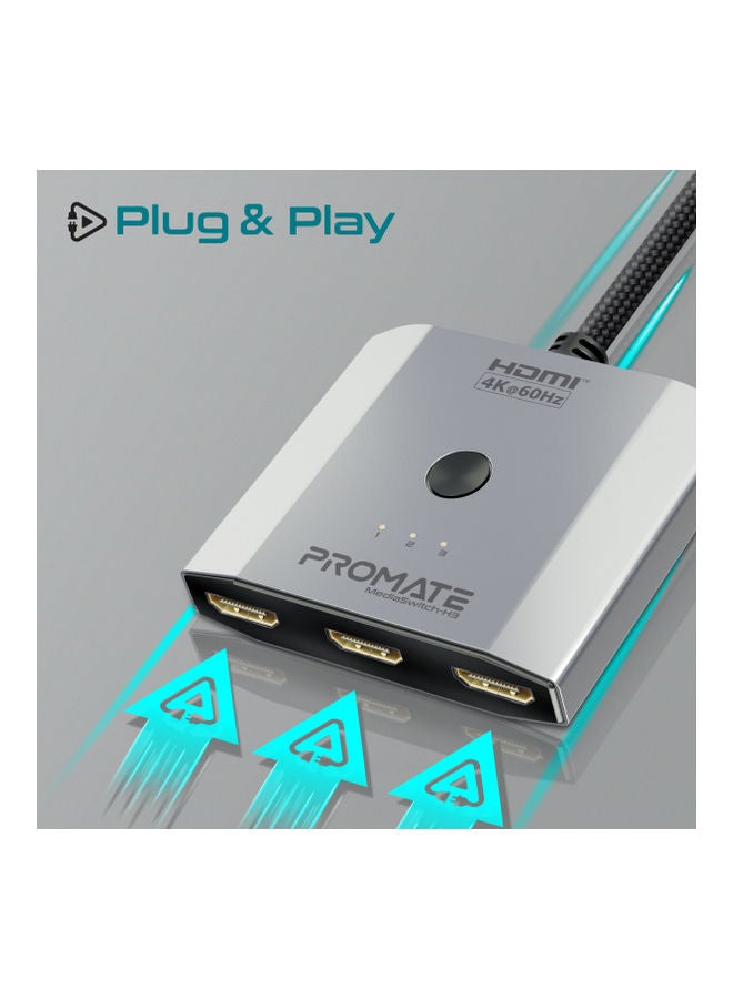 PROMATE 60Hz HD Output Triple HDMI Ports And Switch Button Silver  - Image 2