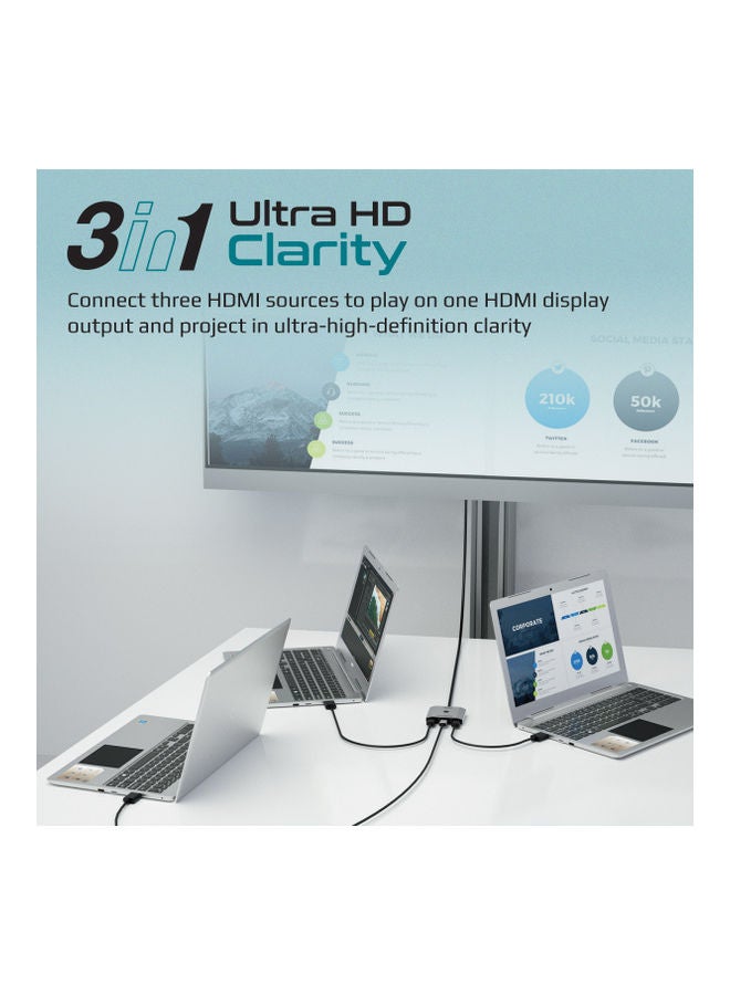 PROMATE 60Hz HD Output Triple HDMI Ports And Switch Button Silver  - Image 4