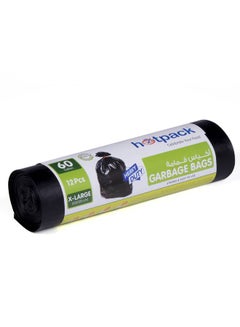 Hotpack 12-Piece Heavy Duty Garbage Bags X-Large 60 Gallon Black 95x120cm  - Image 1