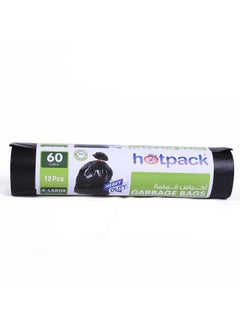 Hotpack 12-Piece Heavy Duty Garbage Bags X-Large 60 Gallon Black 95x120cm  - Image 2