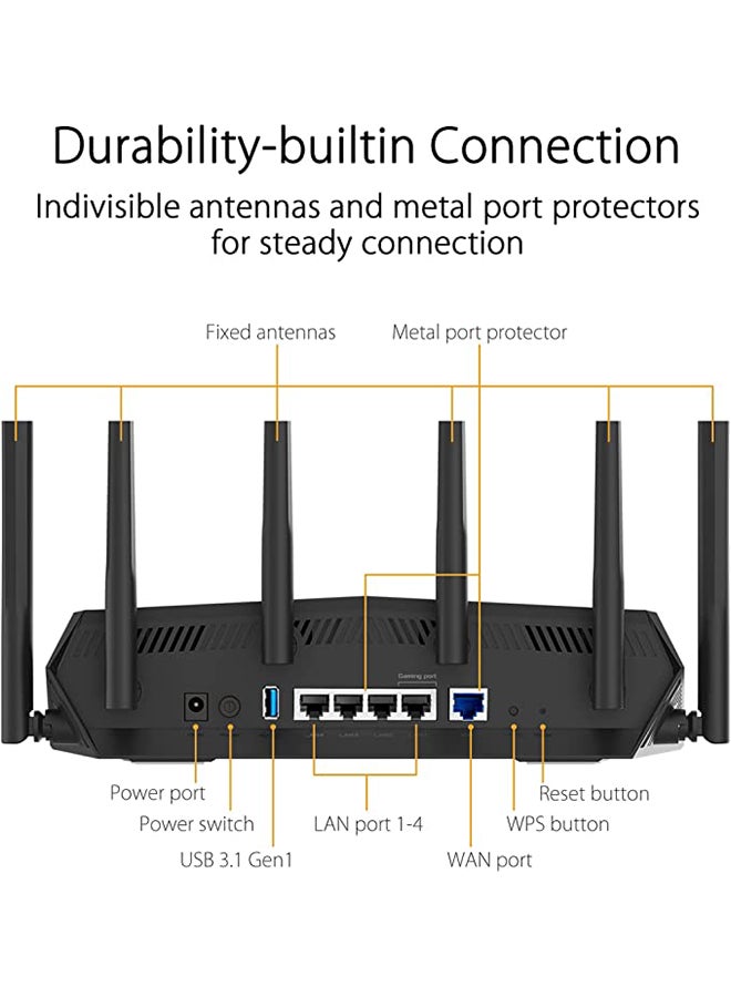 ASUS - TUF AX5400 Dual Band WiFi 6 Gaming Router, AiMesh, 2.4G Hz / 5 GHz Operating Frequency, 574+4804 Mbps, AX technology black - Image 1