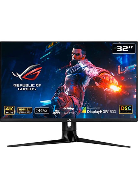 شاشة ألعاب ROG Swift PG32UQ HDMI 2.1 مقاس 32 بوصة، بدقة 4K UHD (3840 × 2160)، IPS، بمعدل تحديث 144 هرتز، ووقت استجابة 1 مللي ثانية، وتقنية NVIDIA G-SYNC