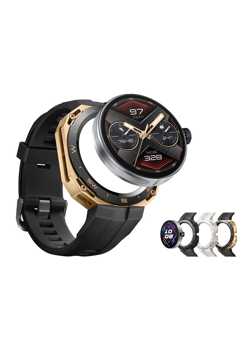HUAWEI - Watch Gt Cyber Quick-To-Change Cases Military-Level Durability Stylish Watch Faces 100+ Workouts Modes Smart Life Services Health Monitoring Compatible With Android And iOS Wireless Charge Golden/Black - Image 1