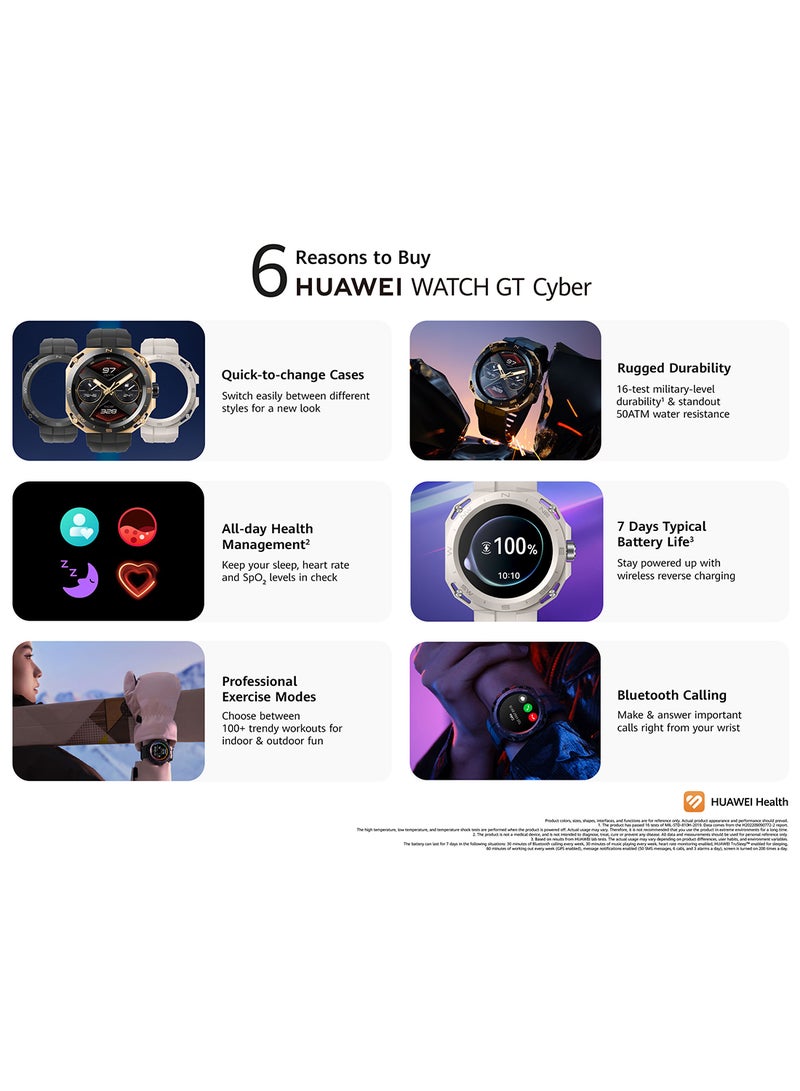 HUAWEI - Watch Gt Cyber Quick-To-Change Cases Military-Level Durability Stylish Watch Faces 100+ Workouts Modes Smart Life Services Health Monitoring Compatible With Android And iOS Wireless Charge Golden/Black - Image 1