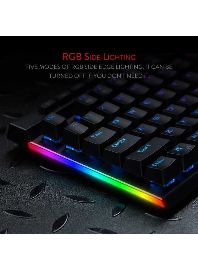 ريدراجون - لوحة مفاتيح فاتا ميكانيكية للألعاب بإضاءة خلفية LED بألوان RGB طراز 580 من ريد دراجون، وبسويتشات زرقاء، تتألف من 104 زر بميزة الاستجابة للضغط على عدة أزرار وبأزرار ماكرو وبتحكم مُخصص للوسائط المتعددة، وأزرار تسجيل للماكرو موجودة على سطح لوحة المفاتيح - Image 1