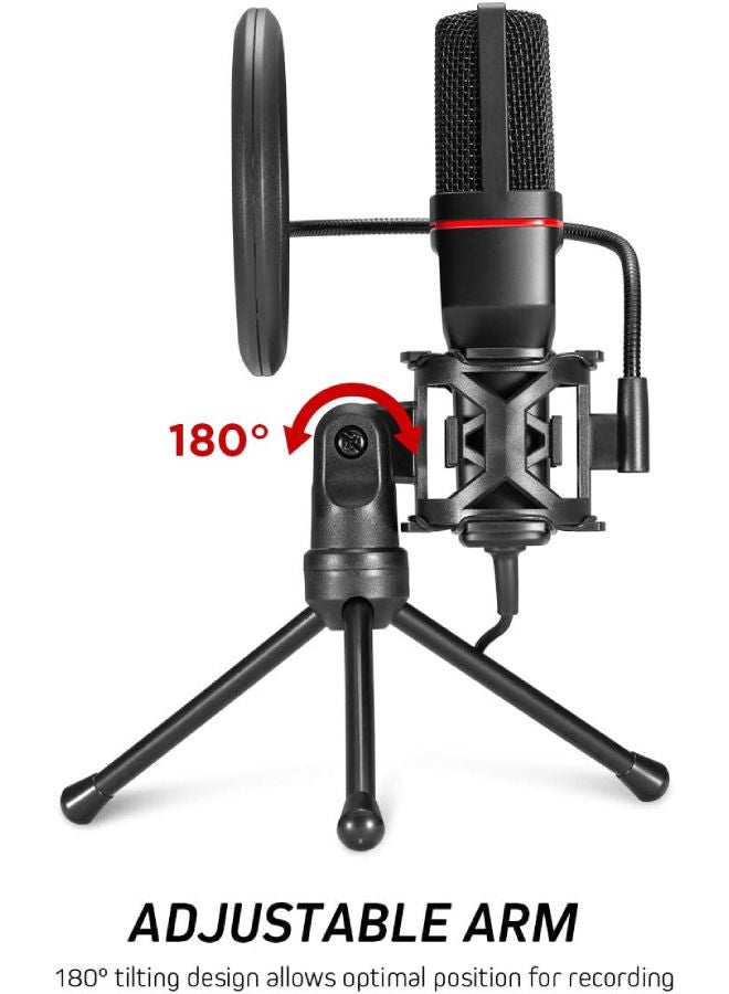 ميكروفون مكثف للاستوديو الاحترافي من Redragon GM100 مع 3.5 ملم XLR/فلتر بوب/حامل ثلاثي القوائم/حامل صدمات لبث الألعاب وتسجيل البث والبث