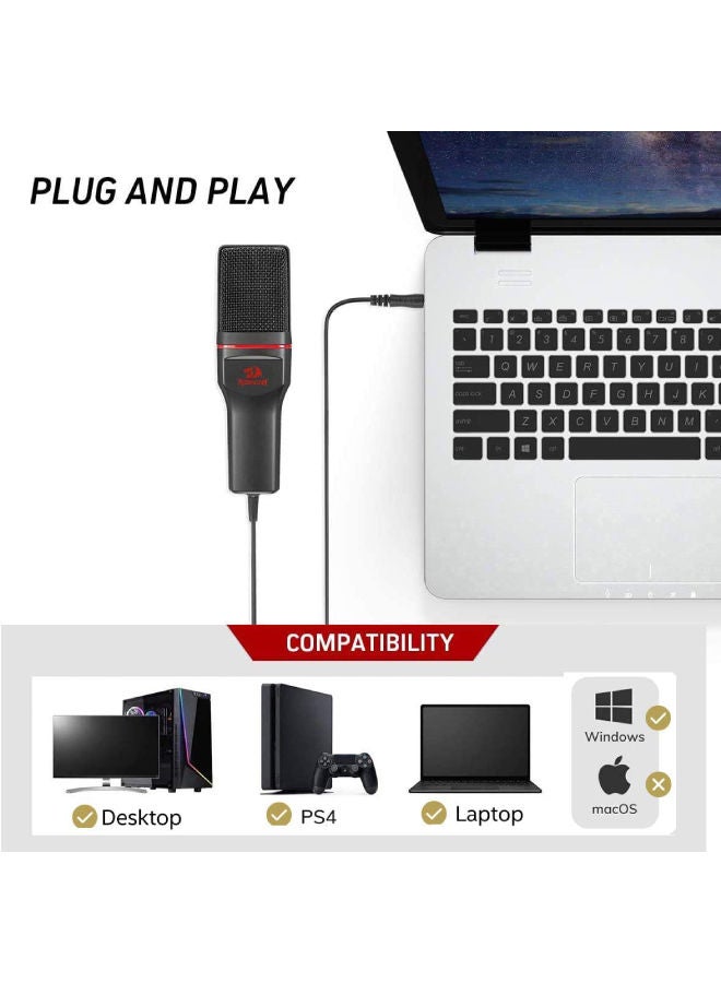 ميكروفون مكثف للاستوديو الاحترافي من Redragon GM100 مع 3.5 ملم XLR/فلتر بوب/حامل ثلاثي القوائم/حامل صدمات لبث الألعاب وتسجيل البث والبث