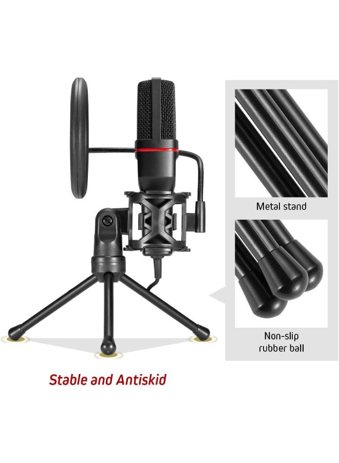 ميكروفون مكثف للاستوديو الاحترافي من Redragon GM100 مع 3.5 ملم XLR/فلتر بوب/حامل ثلاثي القوائم/حامل صدمات لبث الألعاب وتسجيل البث والبث