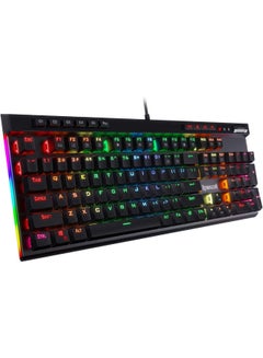 لوحة مفاتيح فاتا ميكانيكية للألعاب بإضاءة خلفية LED بألوان RGB طراز 580 من ريد دراجون، وبسويتشات زرقاء، تتألف من 104 زر بميزة الاستجابة للضغط على عدة أزرار وبأزرار ماكرو وبتحكم مُخصص للوسائط المتعددة، وأزرار تسجيل للماكرو موجودة على سطح لوحة المفاتيح