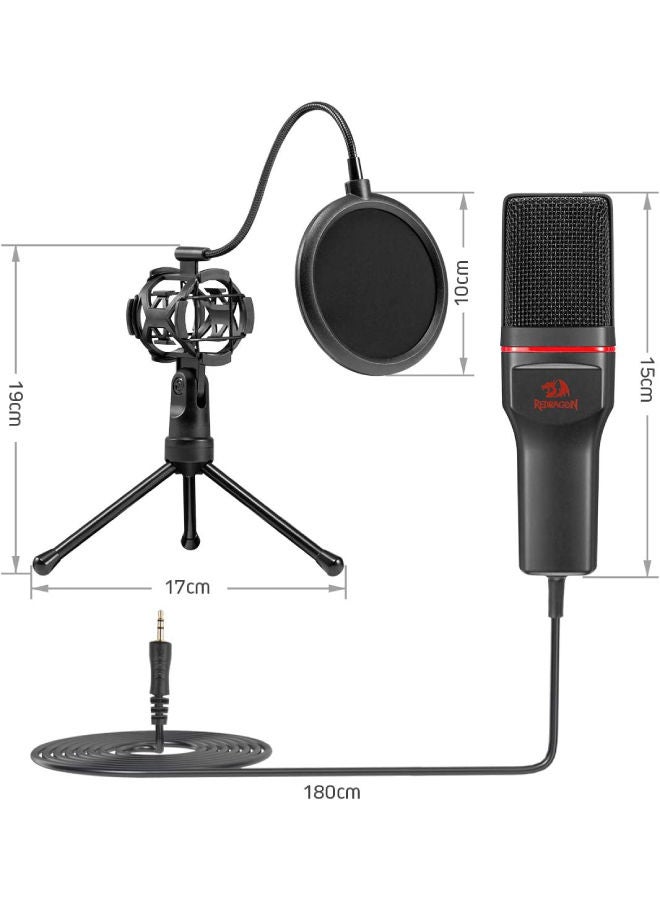 ميكروفون مكثف للاستوديو الاحترافي من Redragon GM100 مع 3.5 ملم XLR/فلتر بوب/حامل ثلاثي القوائم/حامل صدمات لبث الألعاب وتسجيل البث والبث