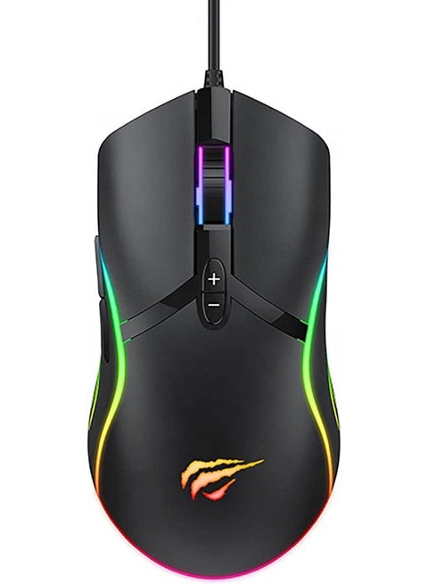 Havit MS1026 RGB ماوس ألعاب 6400 نقطة في البوصة - 6 أزرار مفتاح الحياة 5 مليون مرة طول الكابل 1.5 متر - أسود
