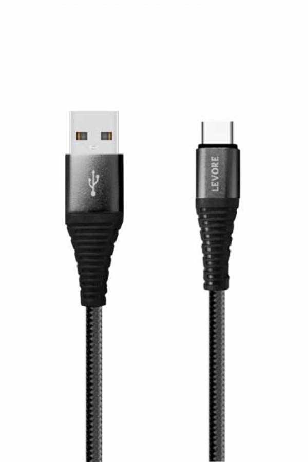 ليفور كابل مضفر من النايلون UAB A إلى USB C، بطول 1 متر. أسود. - Image 1