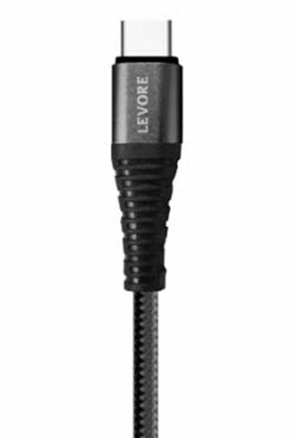 ليفور كابل مضفر من النايلون UAB A إلى USB C، بطول 1 متر. أسود. - Image 3