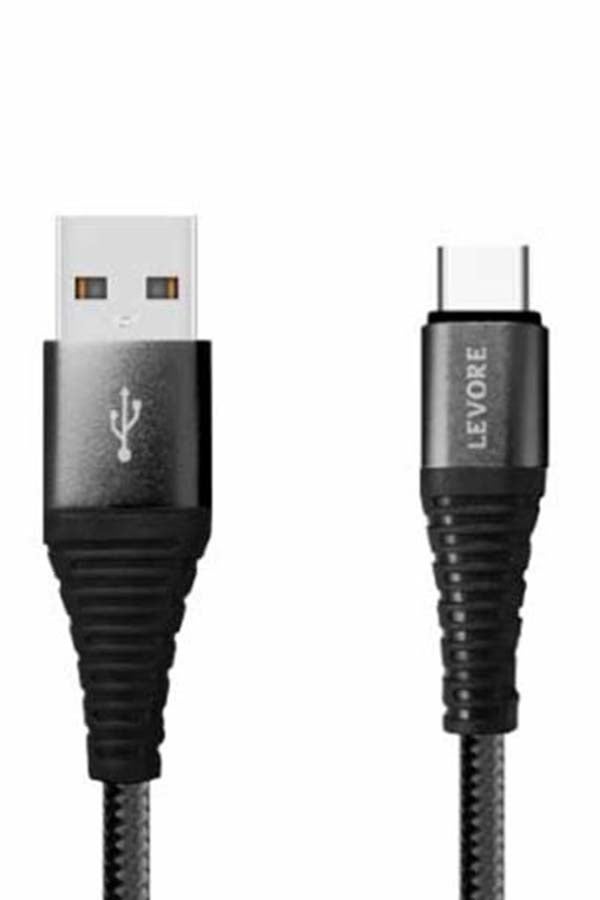 ليفور كابل مضفر من النايلون UAB A إلى USB C، بطول 1 متر. أسود. - Image 4