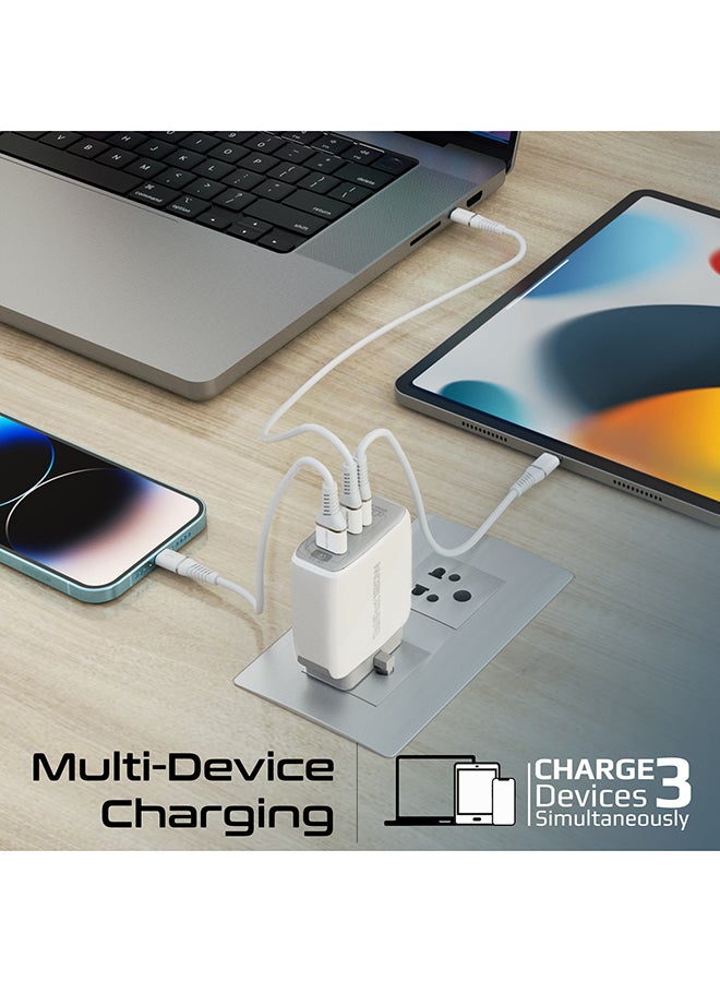 بروميت شاحن GaNFast فائق السرعة بقدرة 120 واط مع توصيل الطاقة والشحن السريع 3.0 باللون الأبيض لون أبيض - Image 4