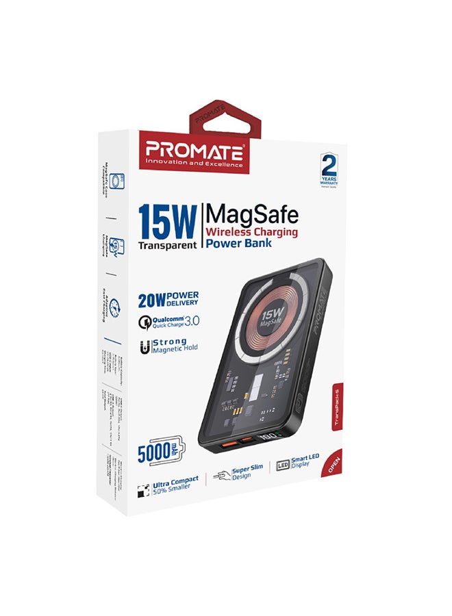 PROMATE - 5000.0 mAh 15W Magsafe Portable Charger Premium 5000Mah Transparent Portable Black - Image 1