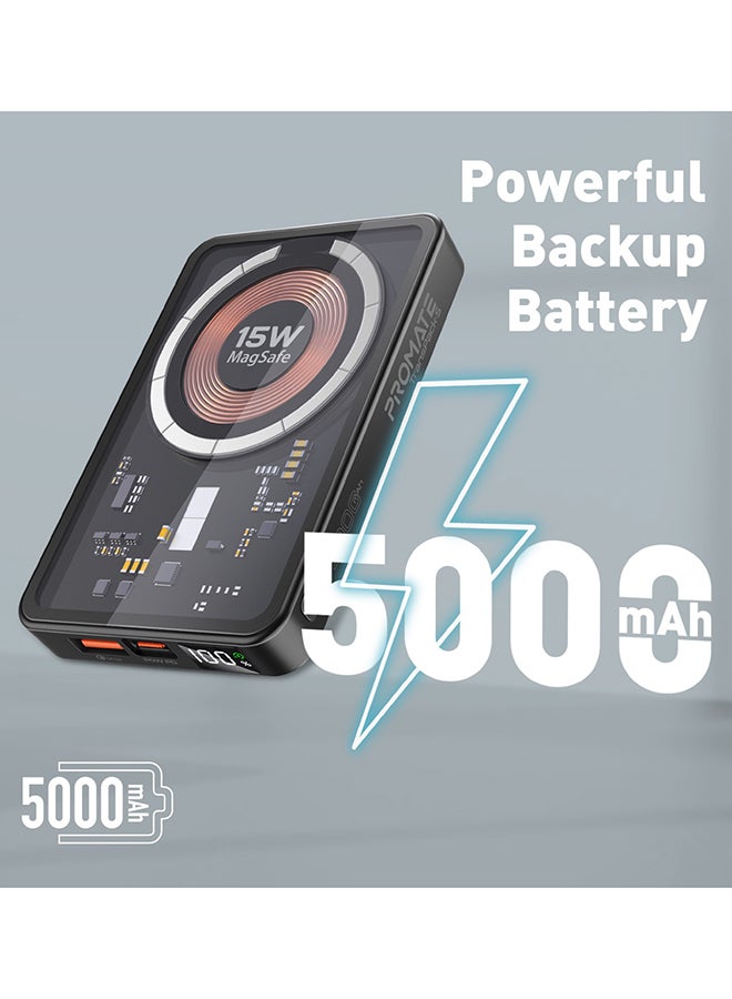 PROMATE - 5000.0 mAh 15W Magsafe Portable Charger Premium 5000Mah Transparent Portable Black - Image 1