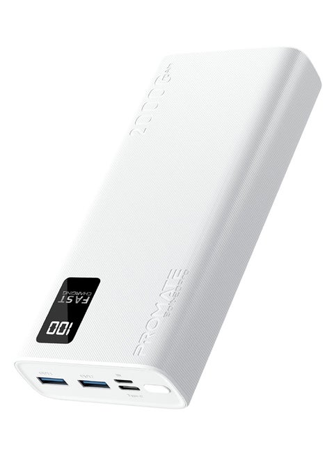 20000 mAh Bolt Compact Smart Charging Power Bank With Dual USB-A & USB-C Output 10W White