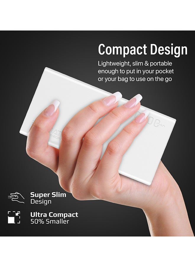 20000 mAh Bolt Compact Smart Charging Power Bank With Dual USB-A & USB-C Output 10W White