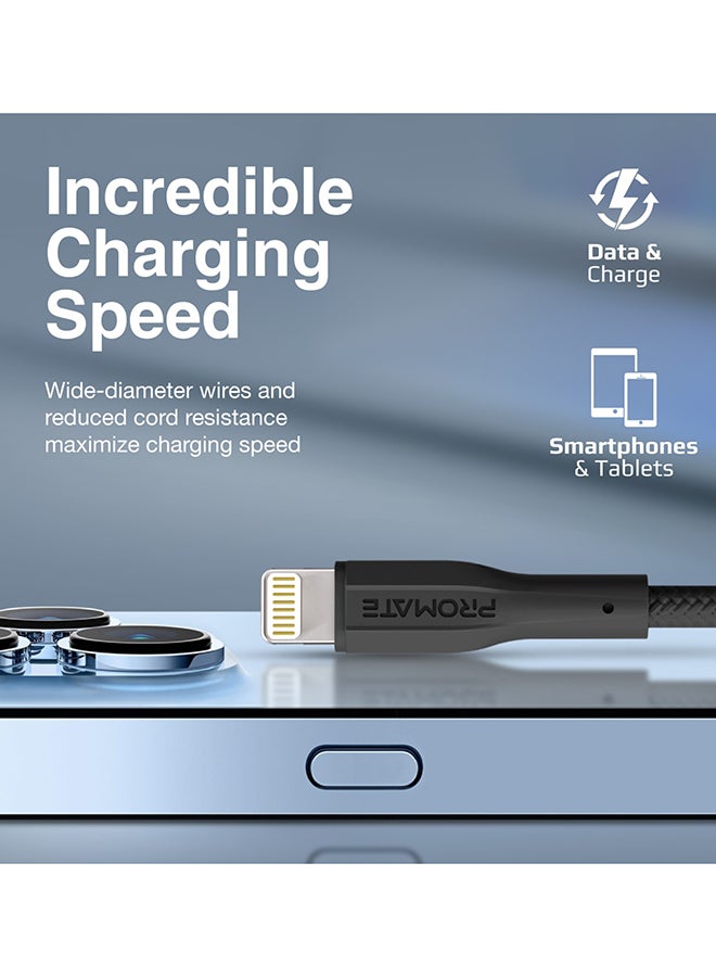 PROMATE - USB-A To Lightning Cable Durable 10W With 480 Mbps Data Transfer Black - Image 1